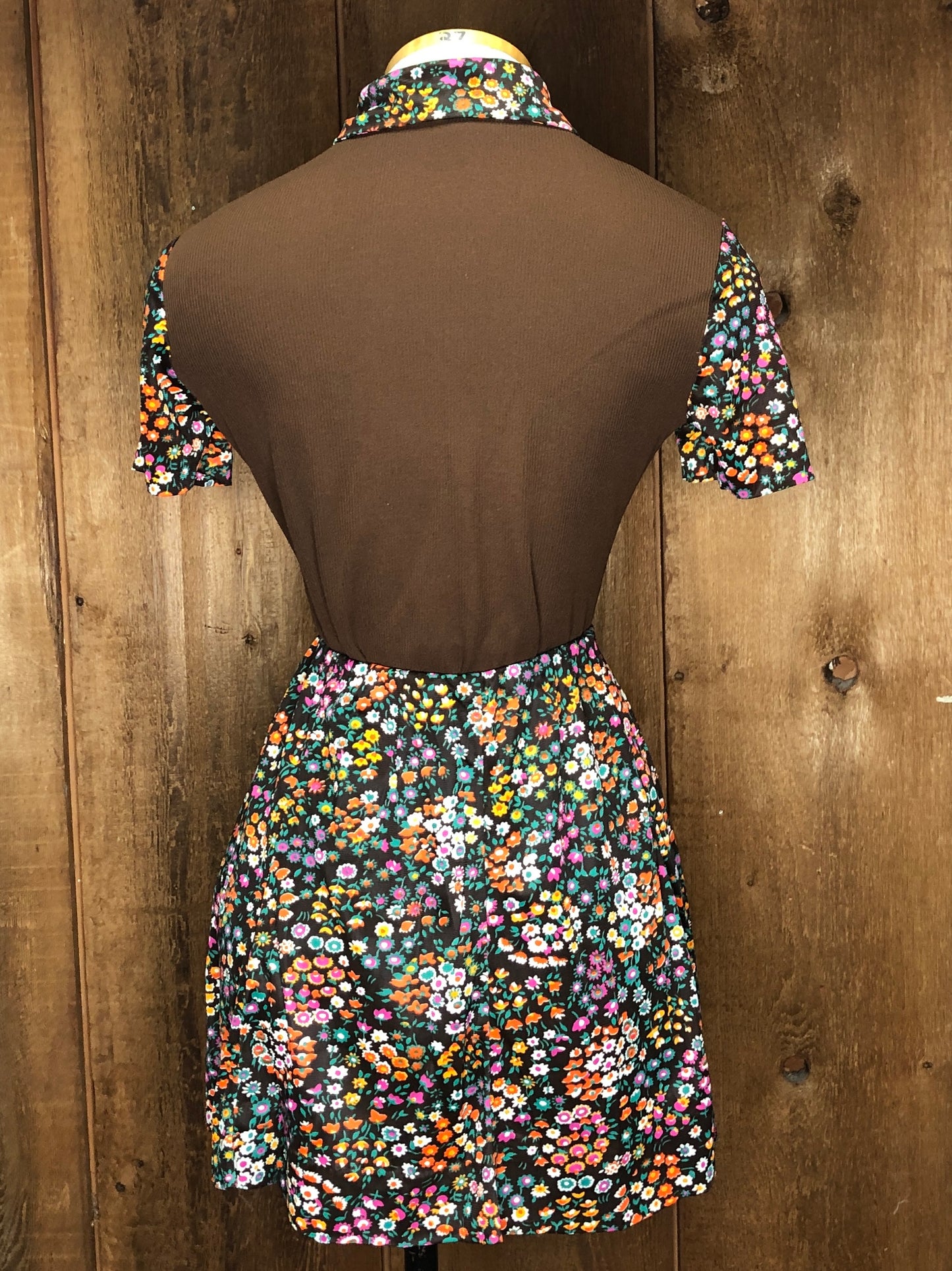 70s Brown & Floral Skirt Set S