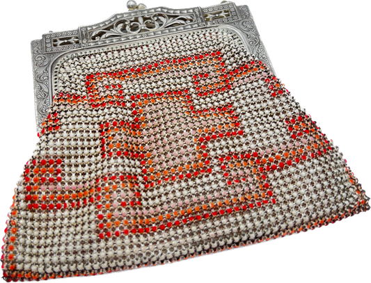 1930s Whiting & Davis Deco Mesh Purselet Pink/White