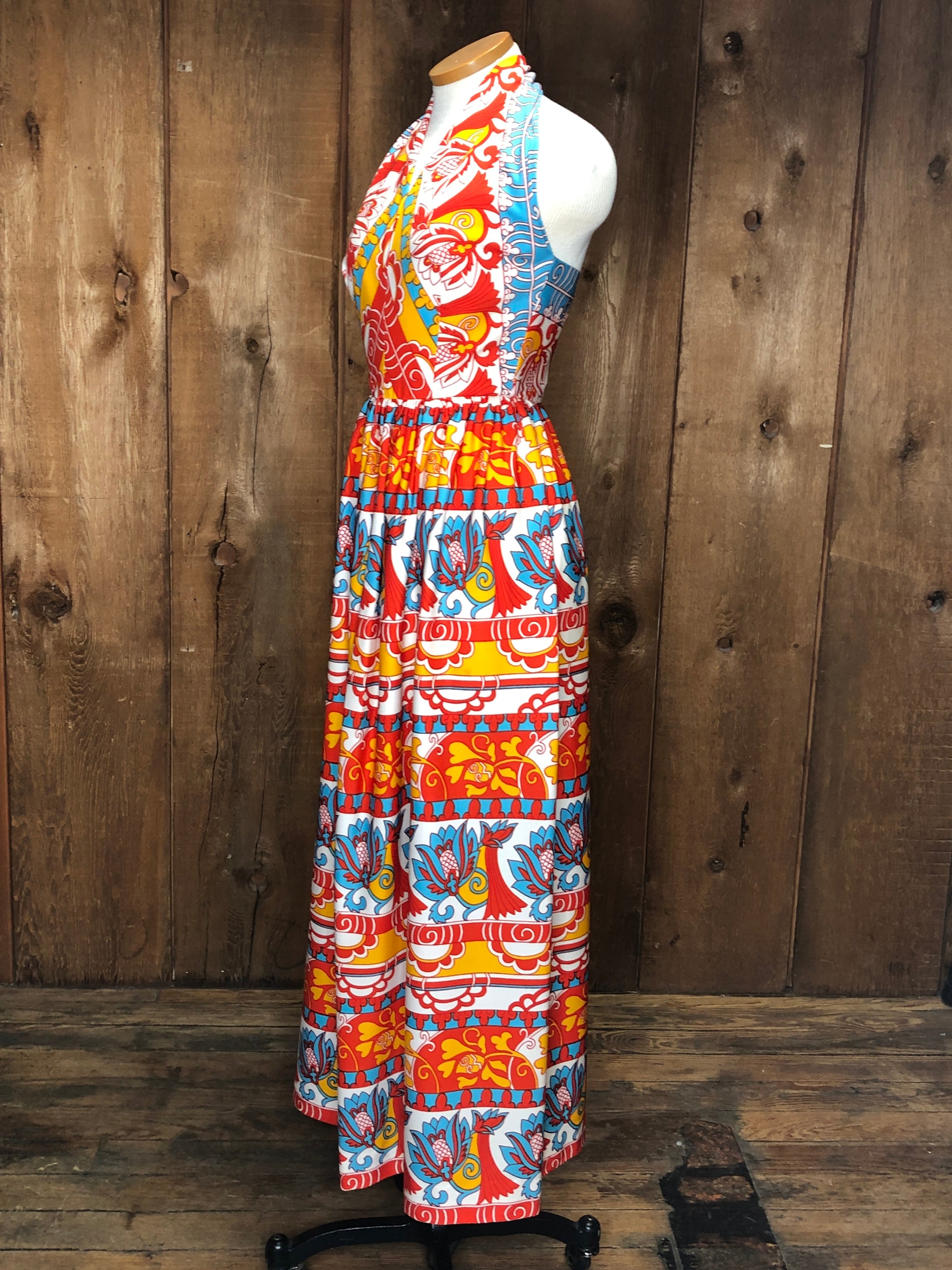 70s Momentum Red/Blue/Yllw Maxi Dress S 70s Momentum Red/Blue/Yllw Maxi Dress S