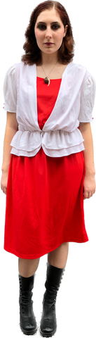 80s Red & White Peplum Dress    w28"-30"