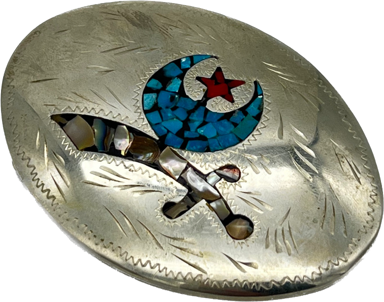 80s Silver Plate Kay Johnson Inlay Shriner Buckle