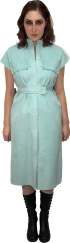 80s Ultrasuede Mint Shirt Dress w/cinch      36w