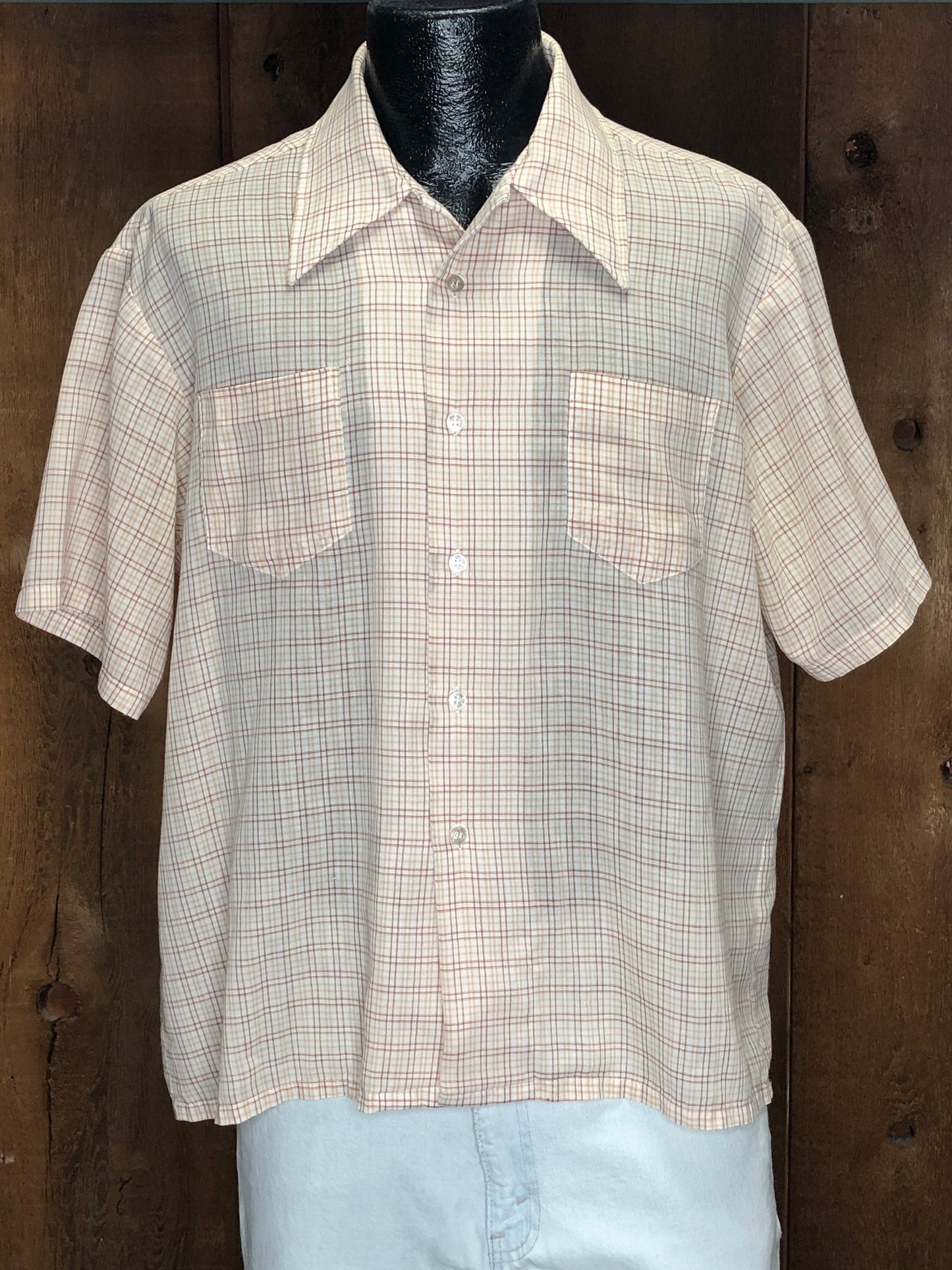 70s JCP Orng Plaid Shirt L