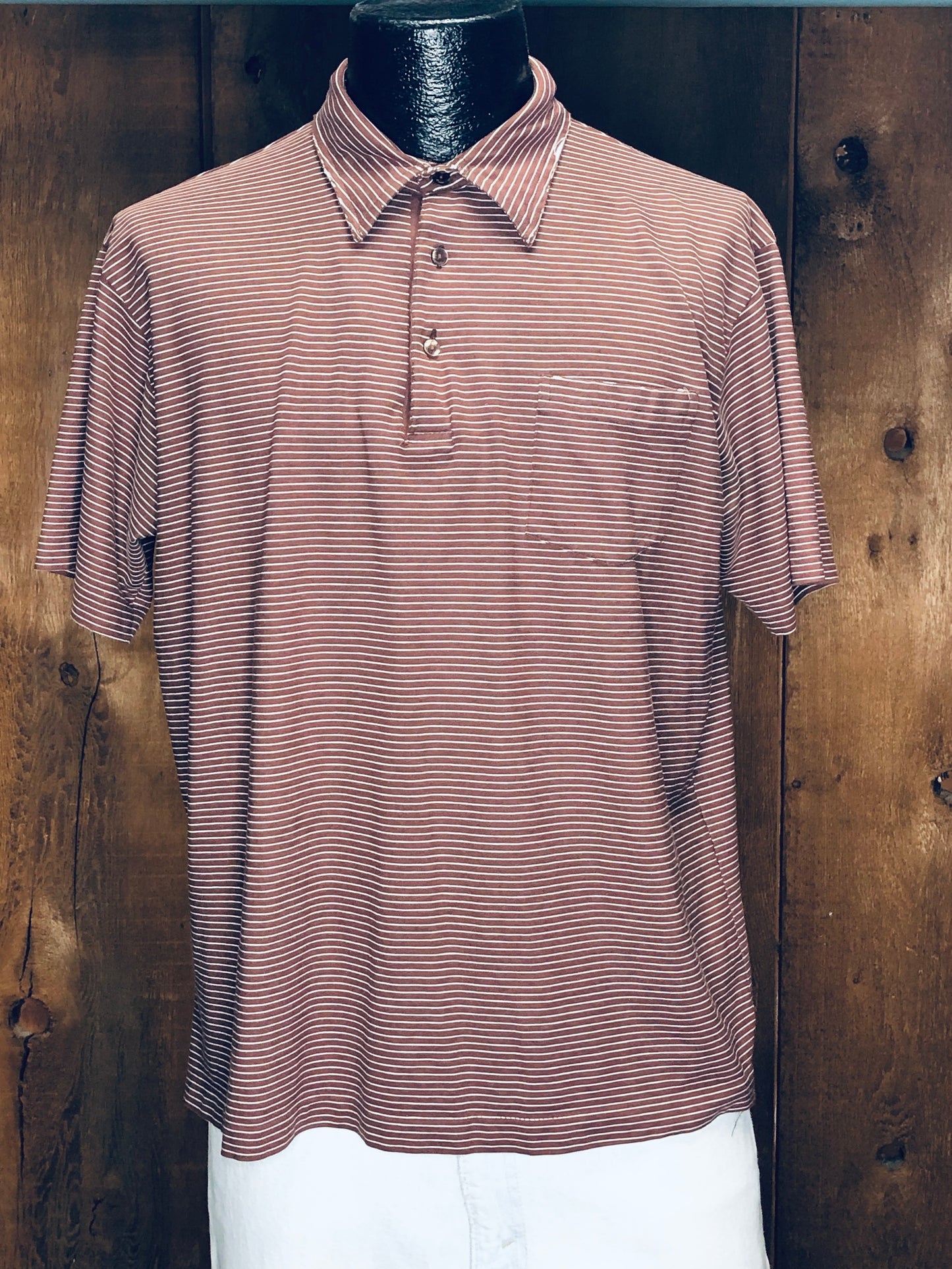 80s Nature Knit Brown Stripe Polo XL