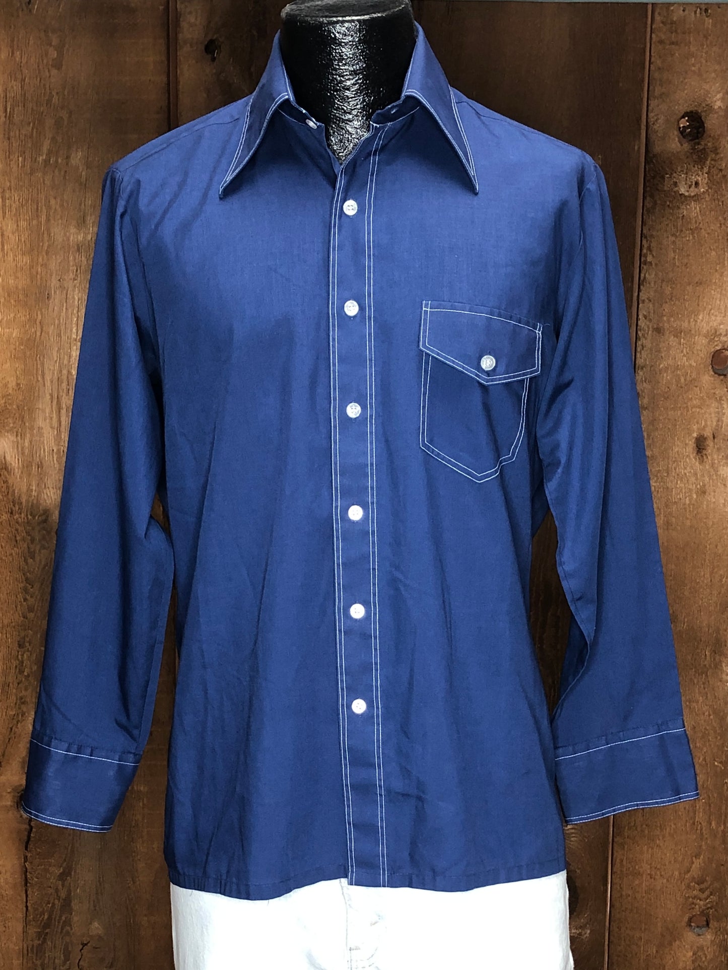 70s VanCort Navy Pocket Shirt S