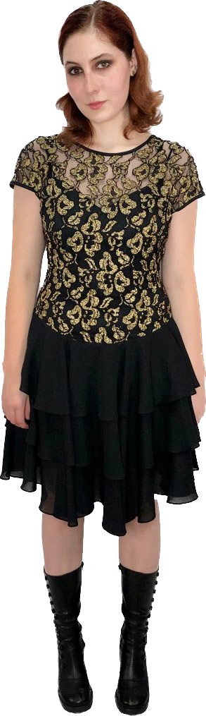 90s Rhapsody Gold Lace Tiered Party Dress M Maude Vintage 90s Rhapsody Gold Lace Tiered Party Dress M Maude Vintage