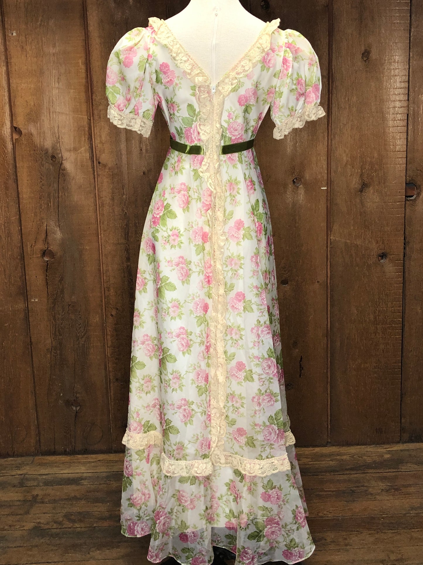 70s Wards Green/Pink Floral Dress w29