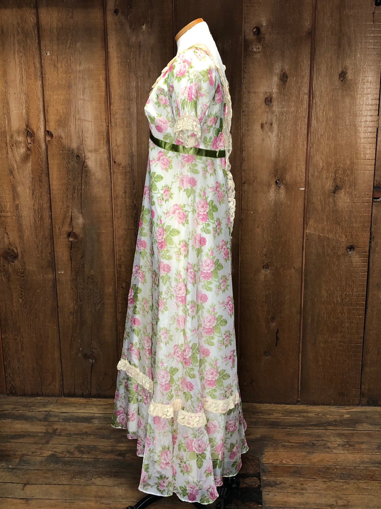 70s Wards Green/Pink Floral Dress w29