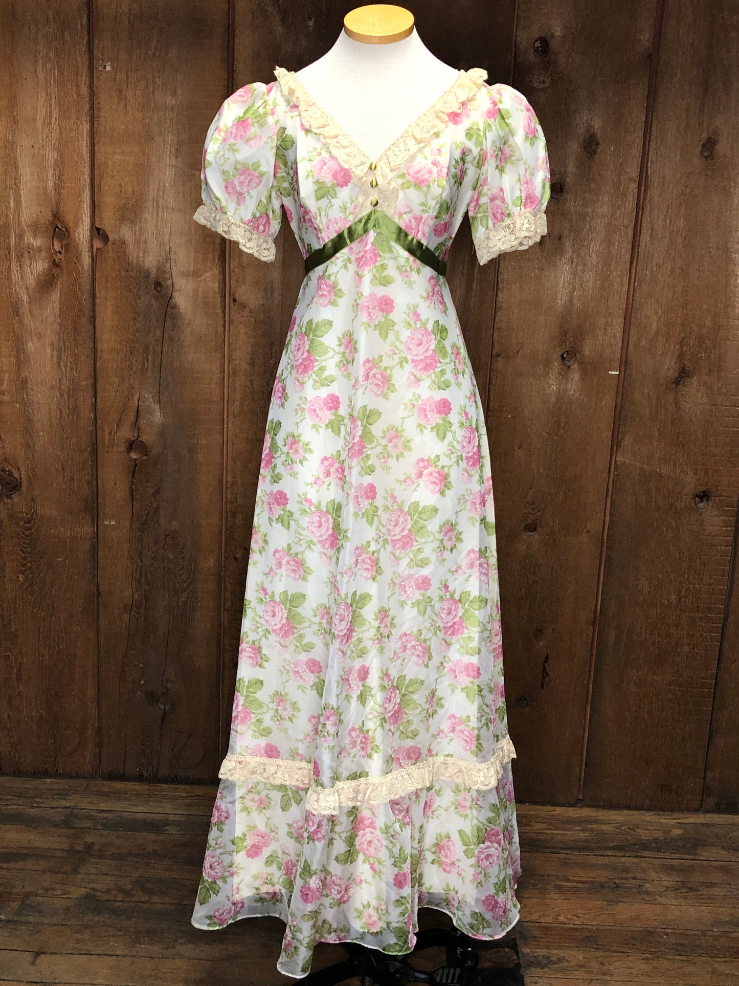 70s Wards Green/Pink Floral Dress w29