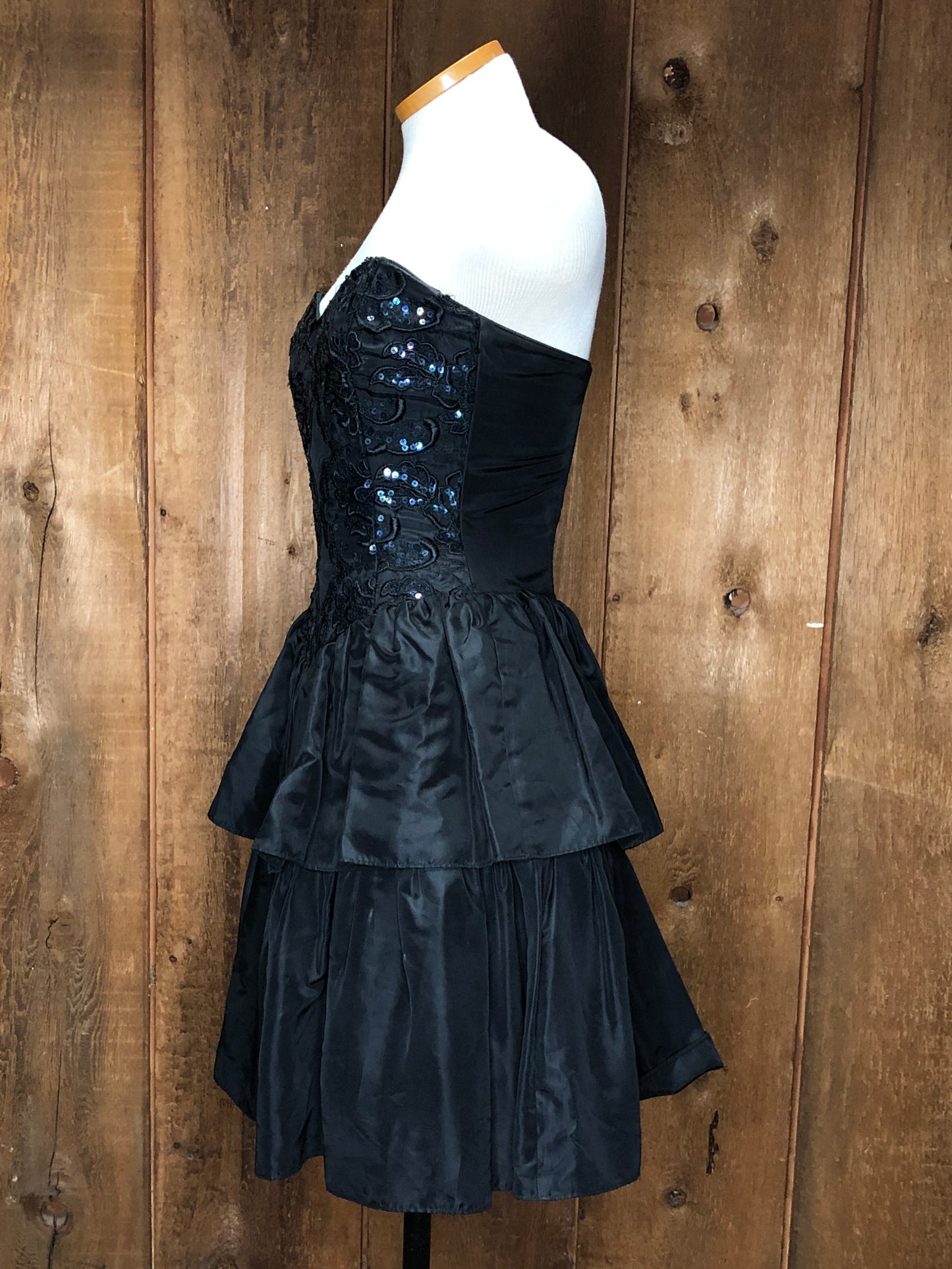 80s Jessica McClintock Black Sequin Formal w24