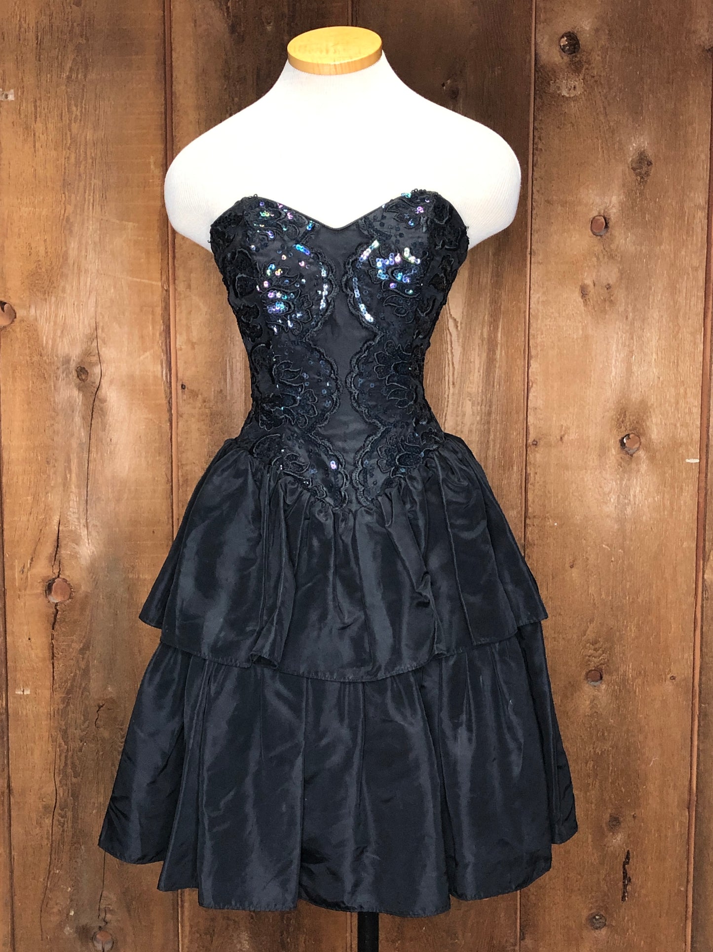 80s Jessica McClintock Black Sequin Formal w24