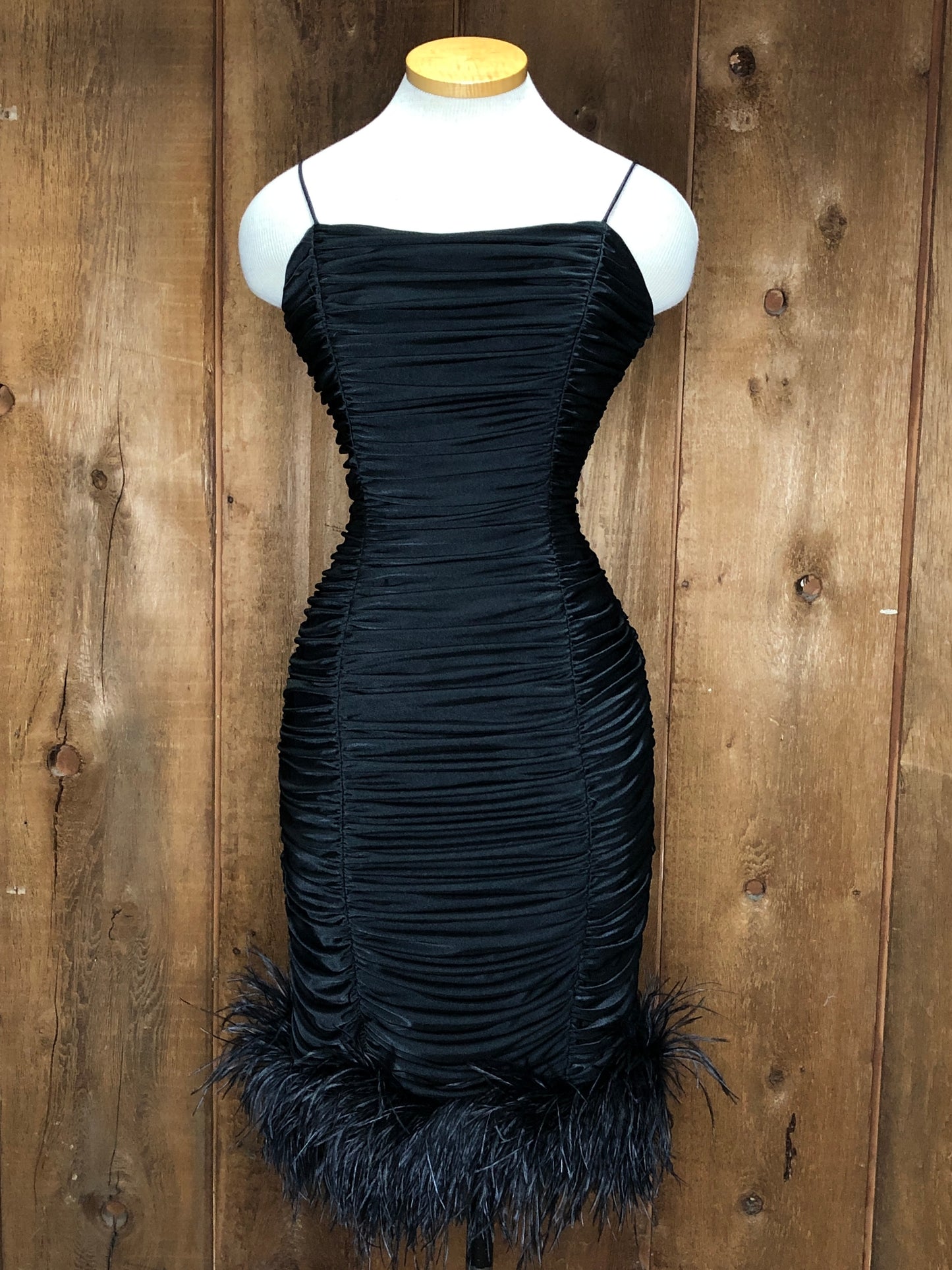 90s Nadine Blk Marabou Ruche Dress w24