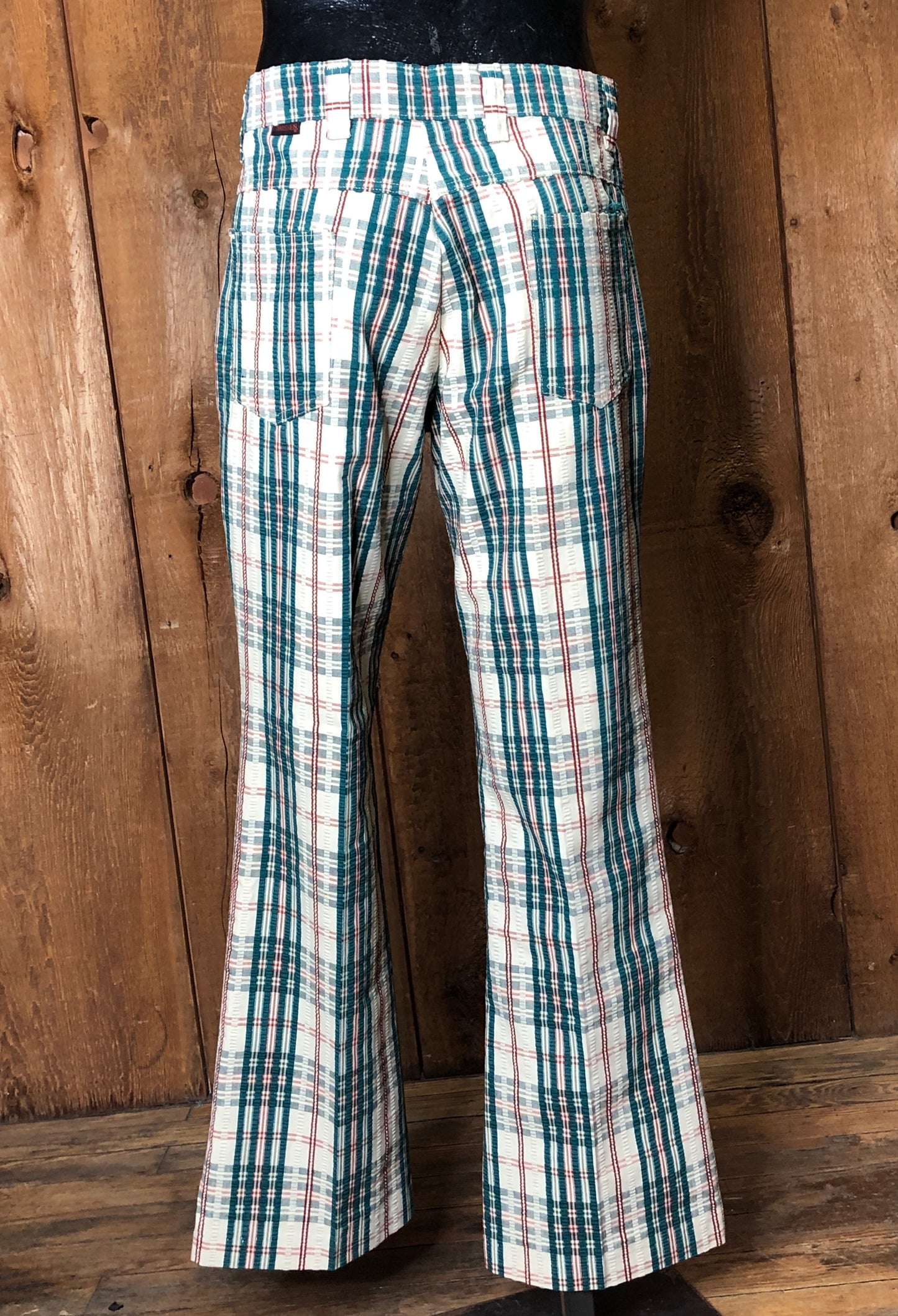70s Twister Grn Plaid Seer Sucker Pants W32