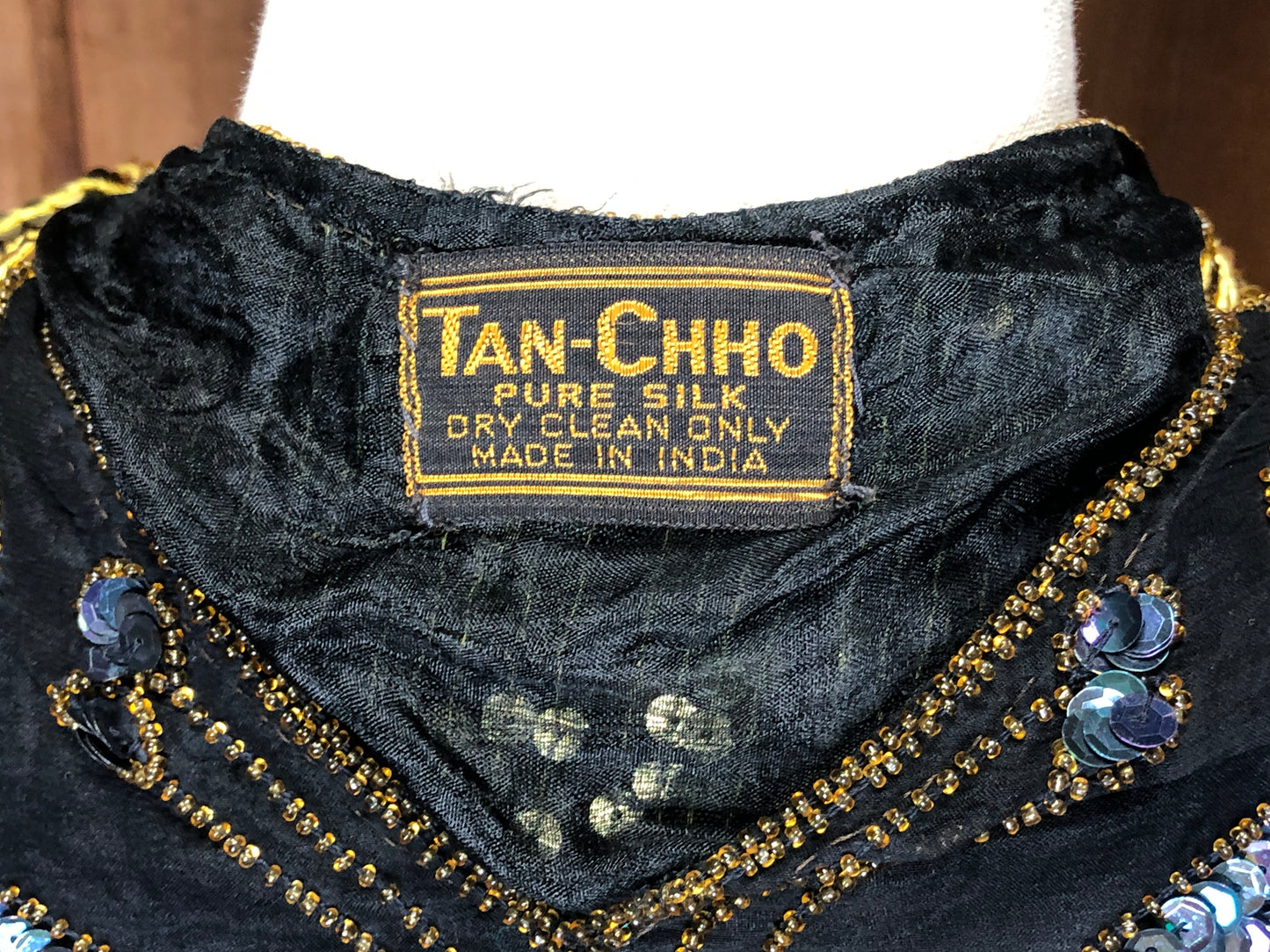 90s Tan Chho Blk/Gold/Blue Silk Butterfly Top S/M