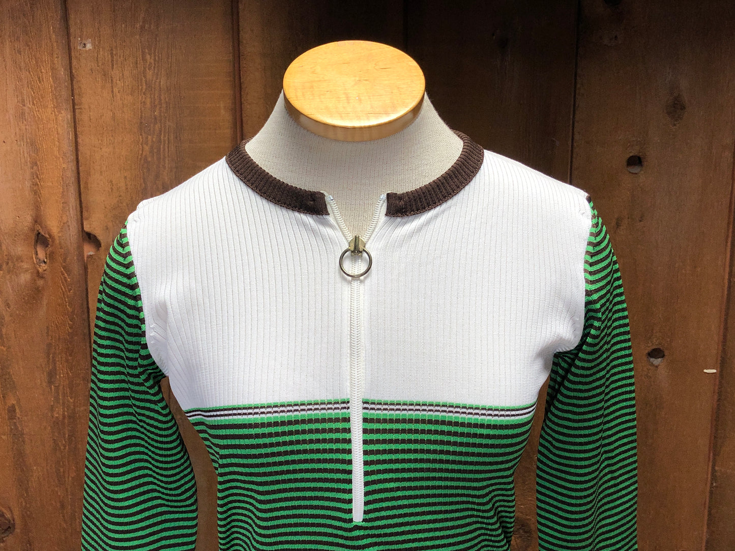 70s Grn/Brn/Wht Zip Top M