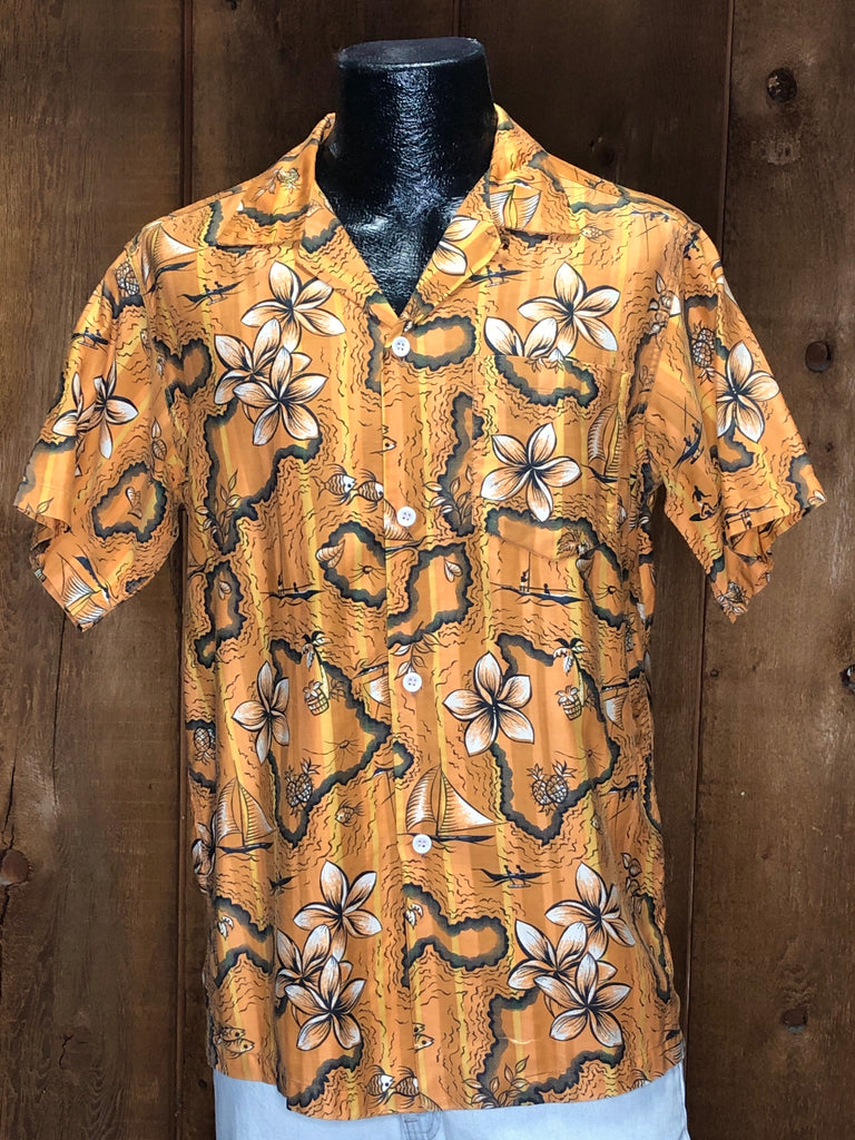 70s Orange Tropical Sea Shirt        L