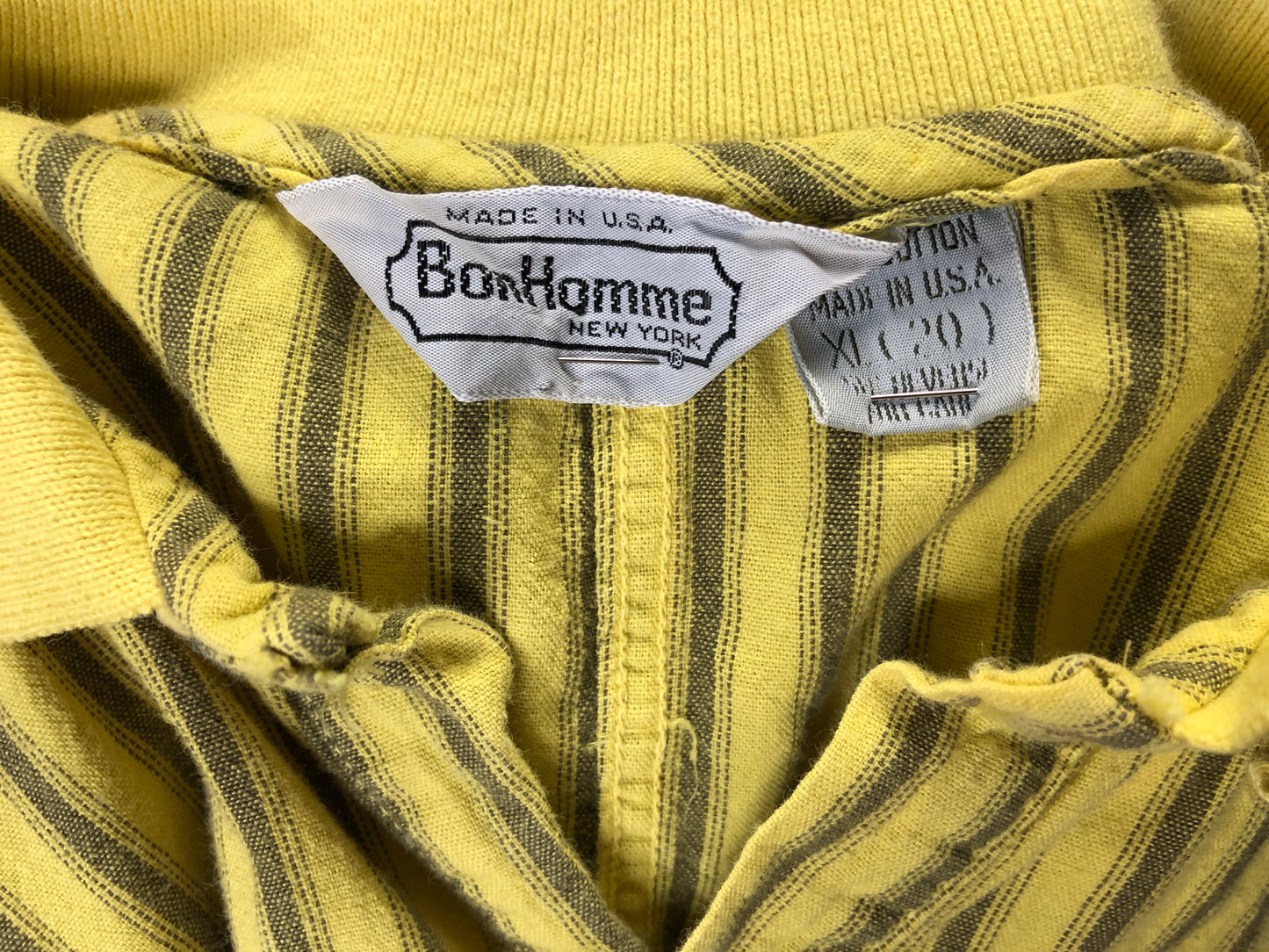 80s Bon Homme Yllw Stripe Cotton Shirt XL