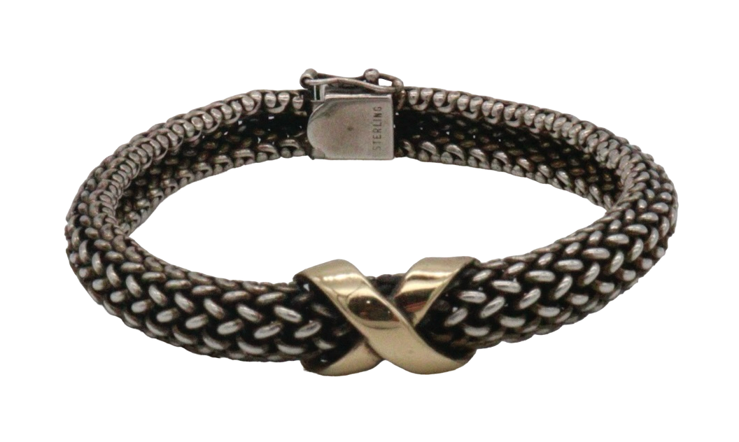 80s Sterling Chain Cord Bracelet w/Gold X