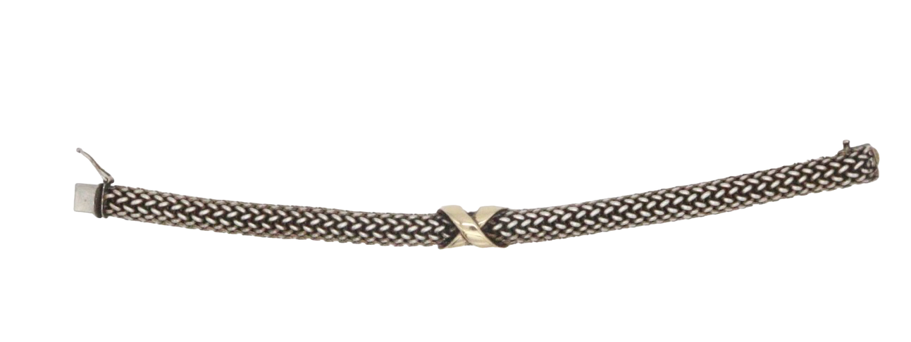 80s Sterling Chain Cord Bracelet w/Gold X