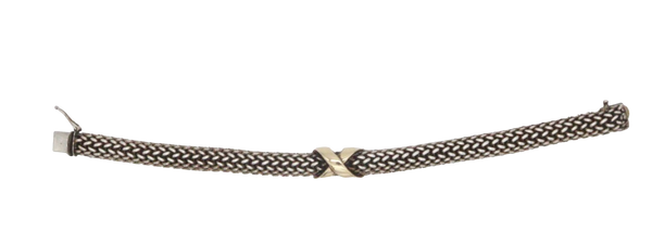 80s Sterling Chain Cord Bracelet w/Gold X