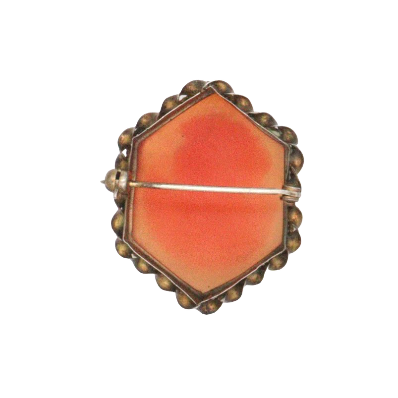 60s Carved Shell Hexagon Cameo Sterling Plate