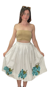 50s  Dot & Turquoise Rose Circle Skirt       w26