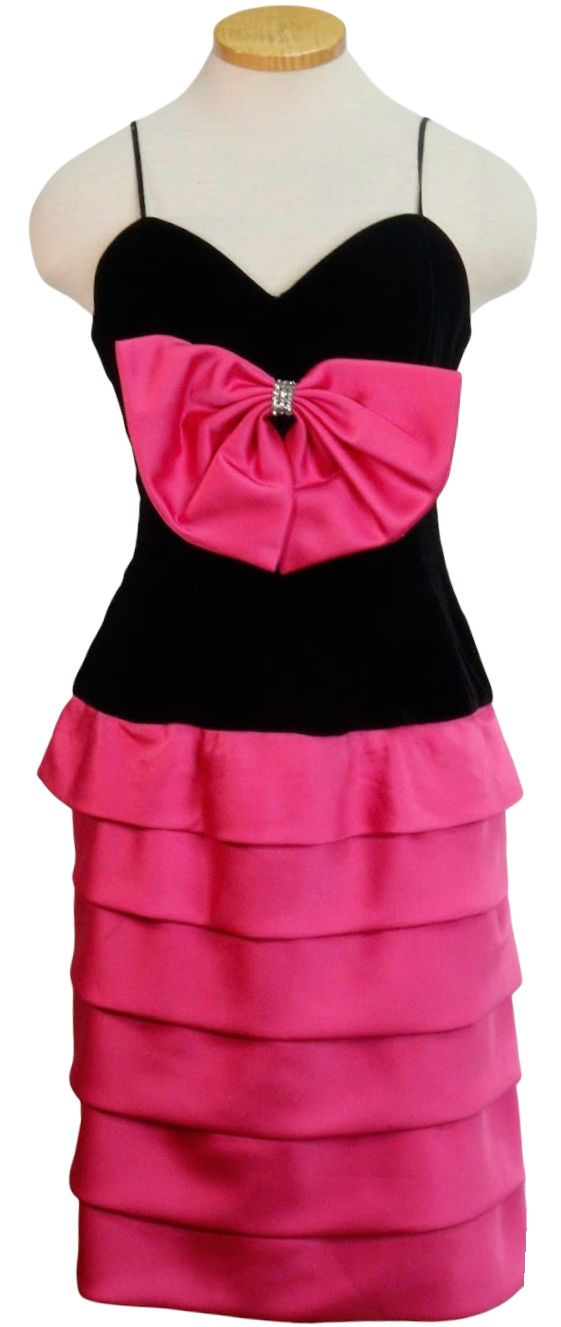 80s Huey Waltzer Blk Velvet, Pink Satin Formal W28