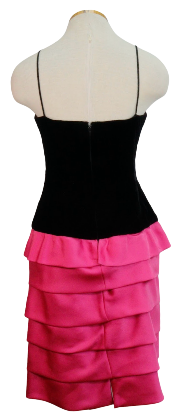 80s Huey Waltzer Blk Velvet, Pink Satin Formal W28