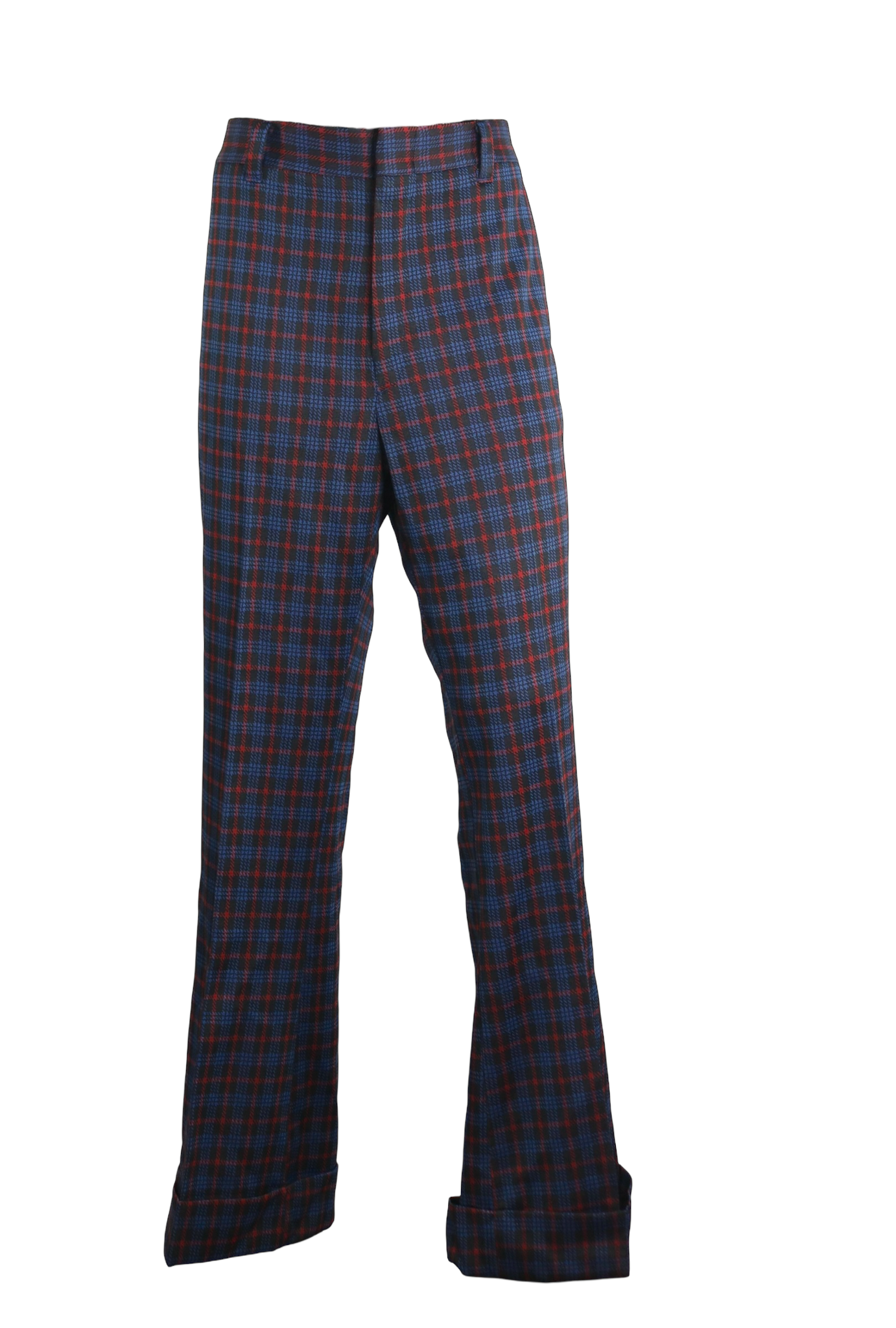 70s Black/Blue/Red Plaid Trouser Pants   w37