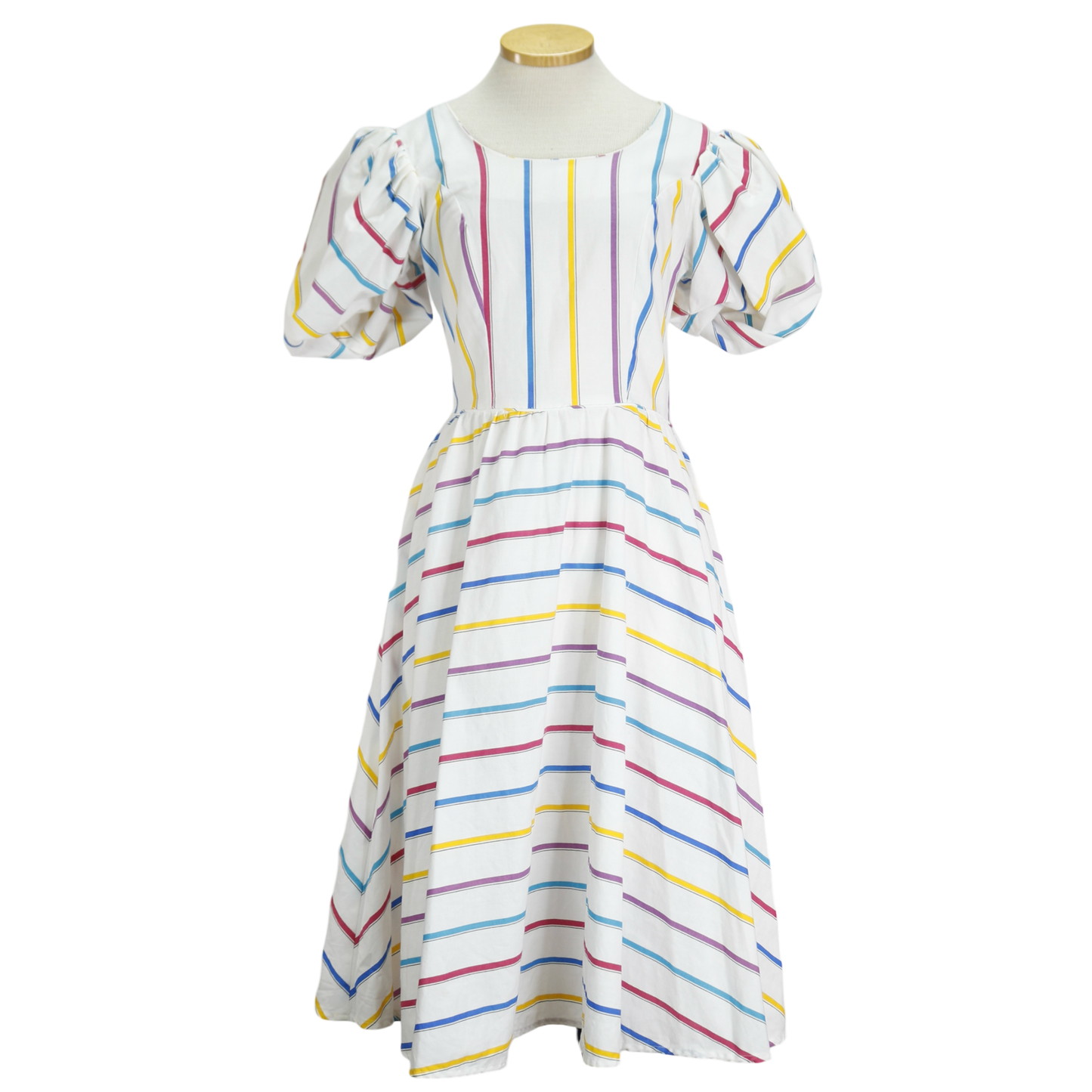 80s Plaza South Rainbow Stripe Mutton Sleeve Dress w28