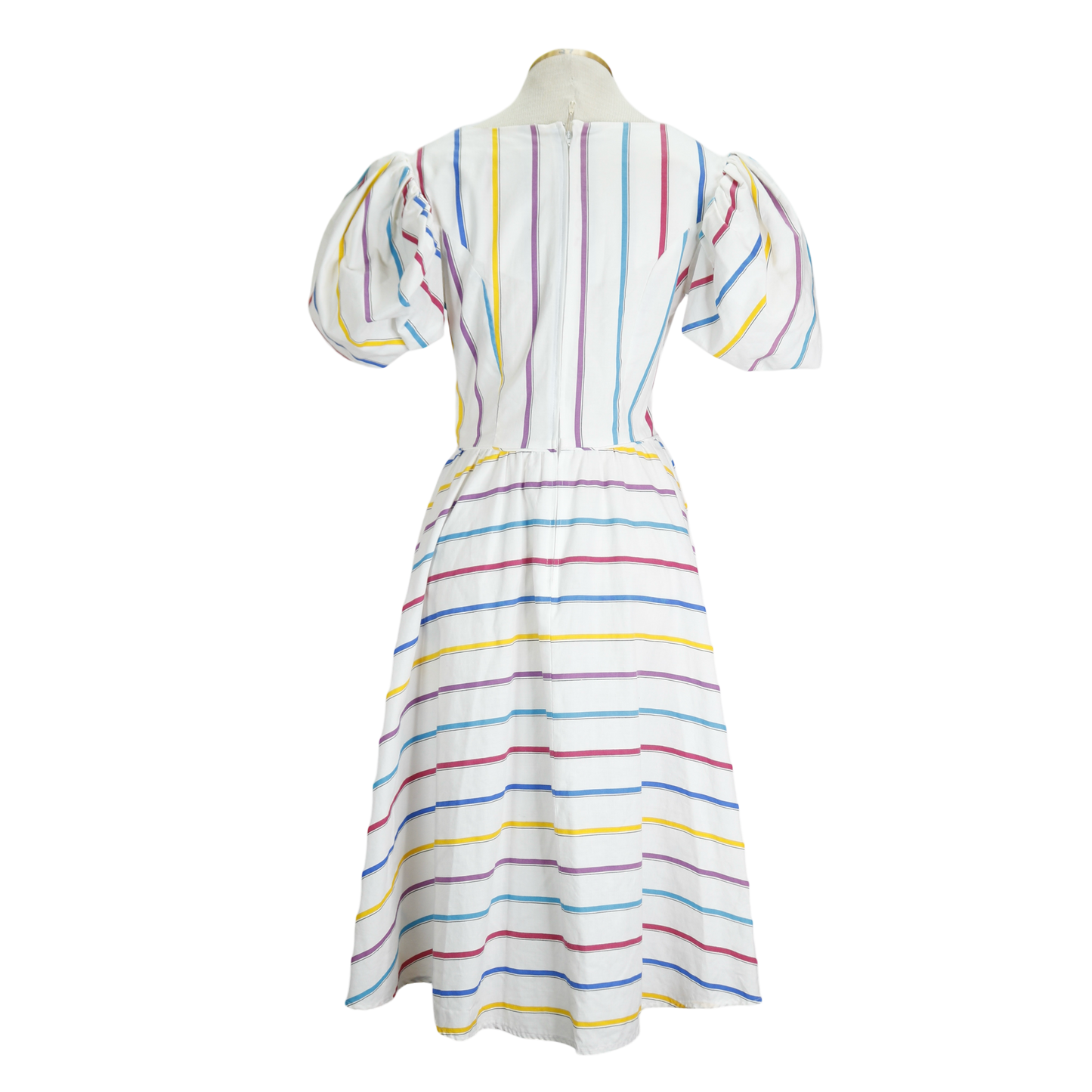 80s Plaza South Rainbow Stripe Mutton Sleeve Dress w28
