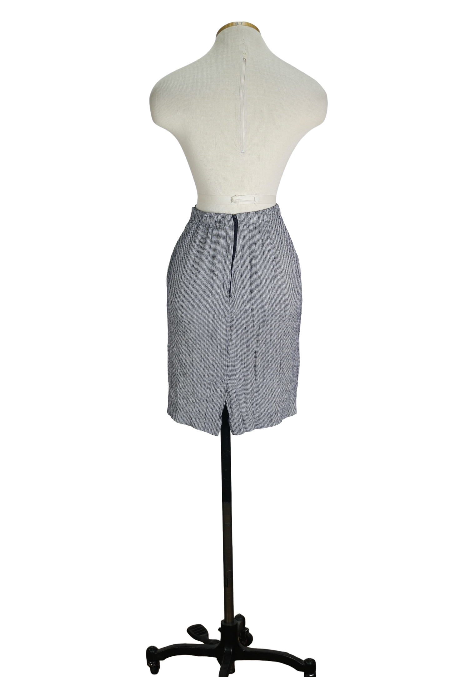 90s Virgo Navy Blue Checkered Pencil Skirt S