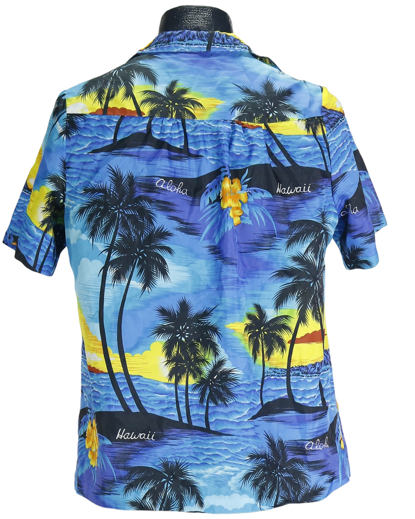 80s Blue Aloha Hawaiian Button Up Top L