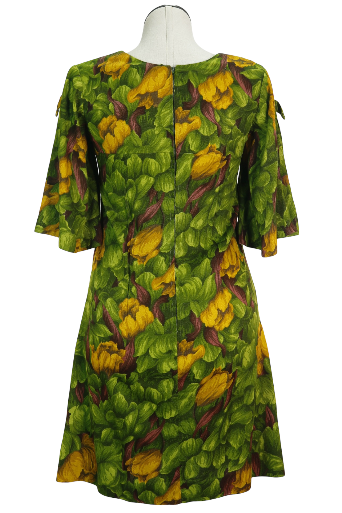 60s Green/Yllw Floral Mini Dress M