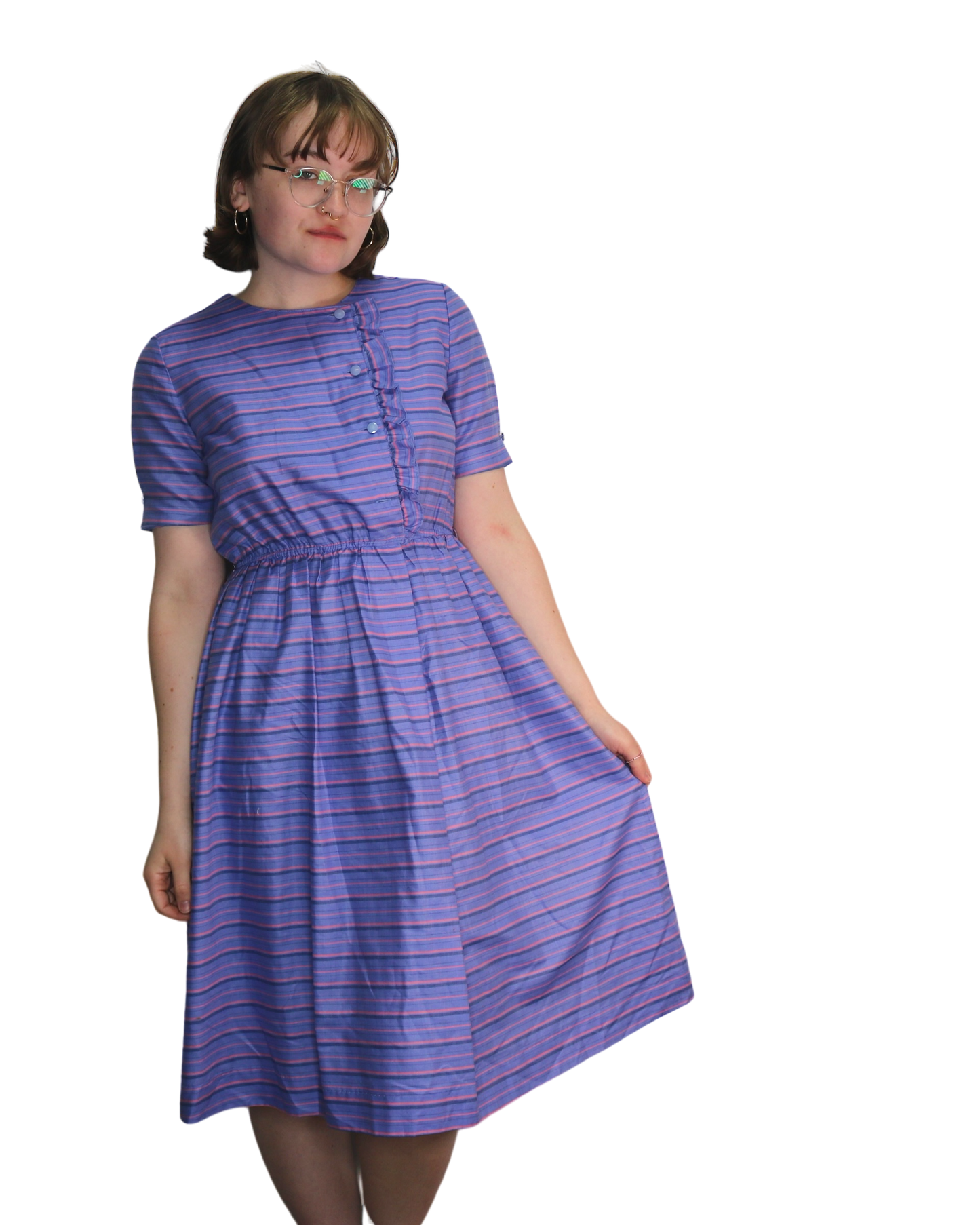 80s Joynono Purple Striped Button Front Dress S