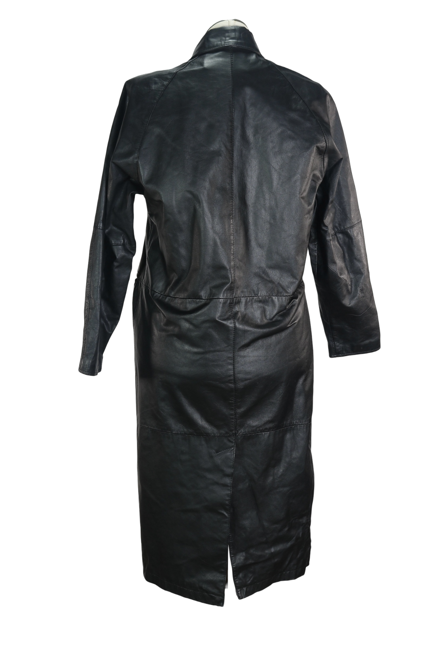 90s Cayenne Black Leather Trench Coat M