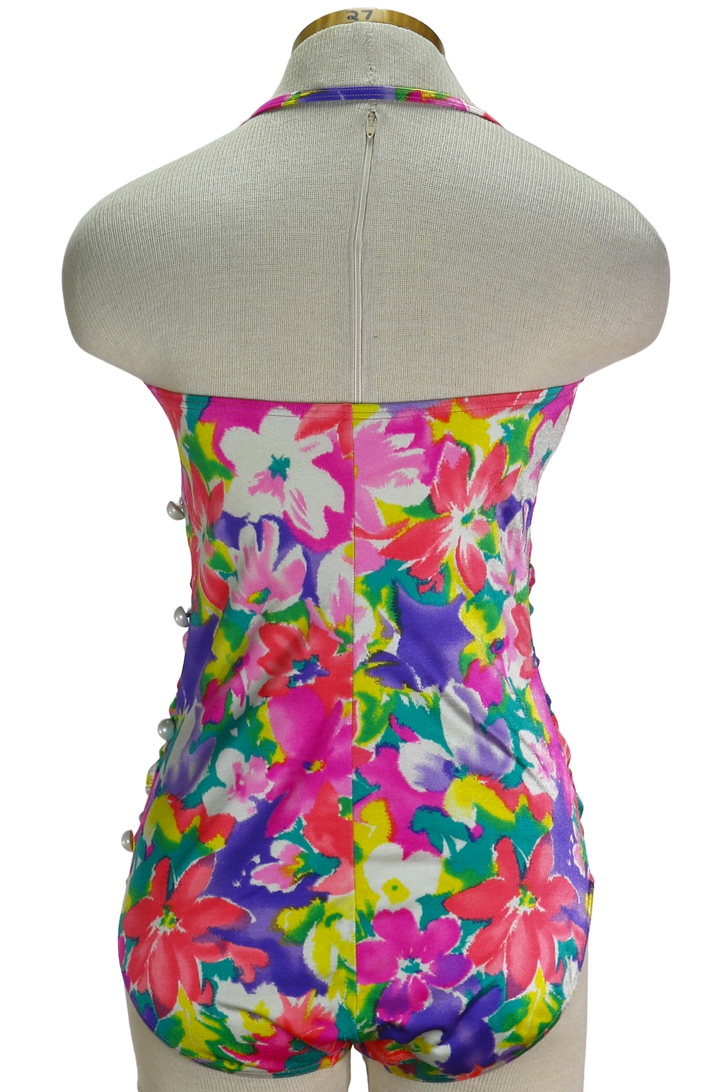 80s Wonderbra Neon Floral Swimsuit M