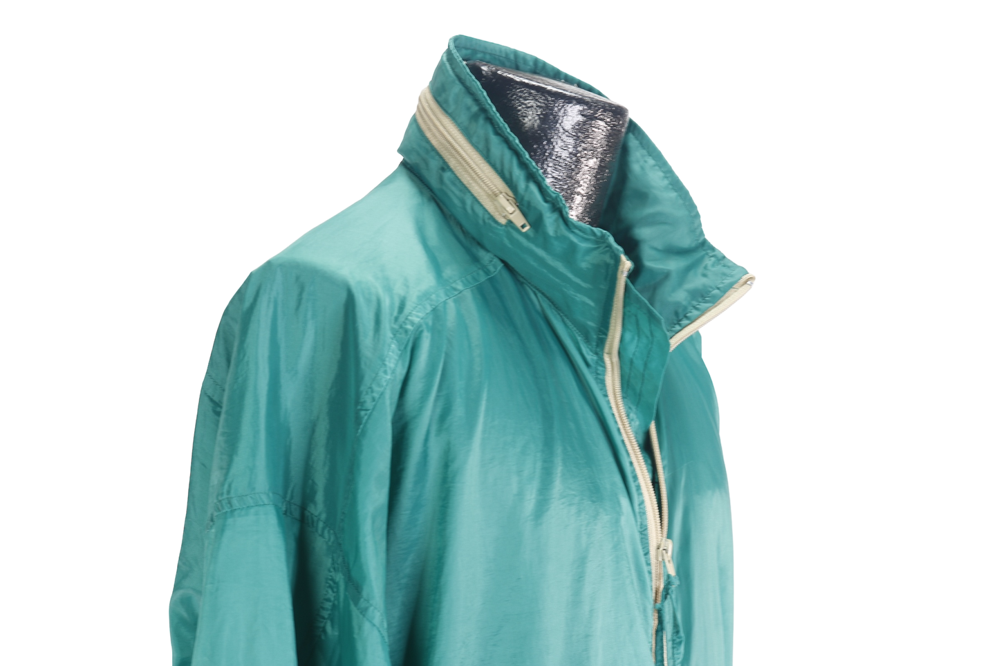 90s Sawyers Hide-a-Hood Teal Windbreaker      L