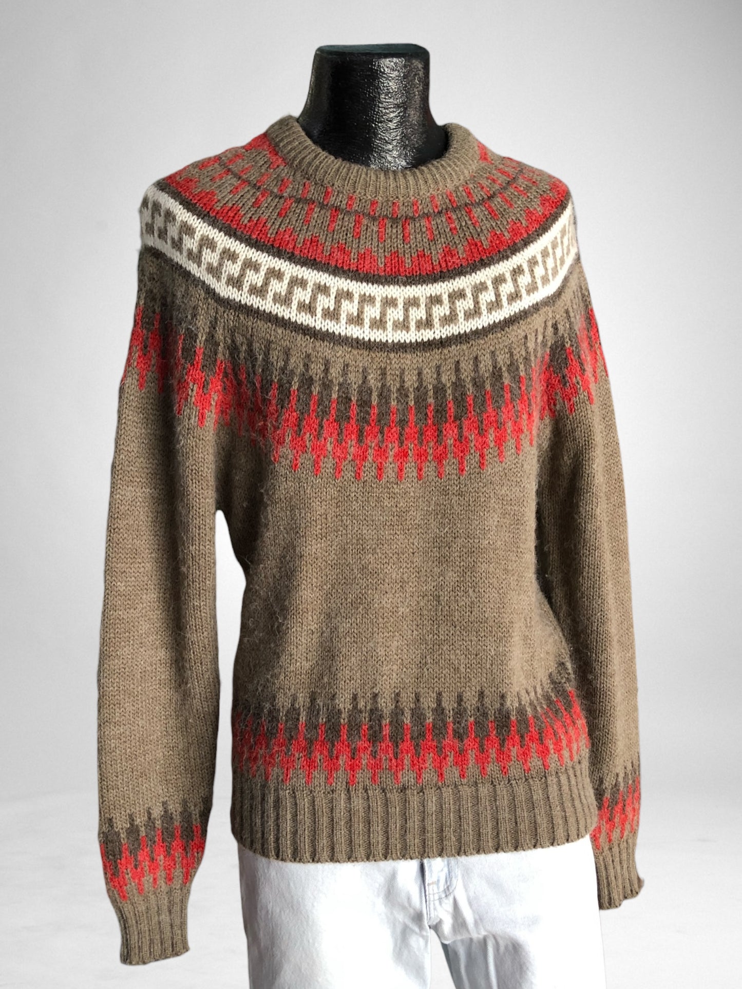 90s Fair Isle Orng/Tan Sweater L