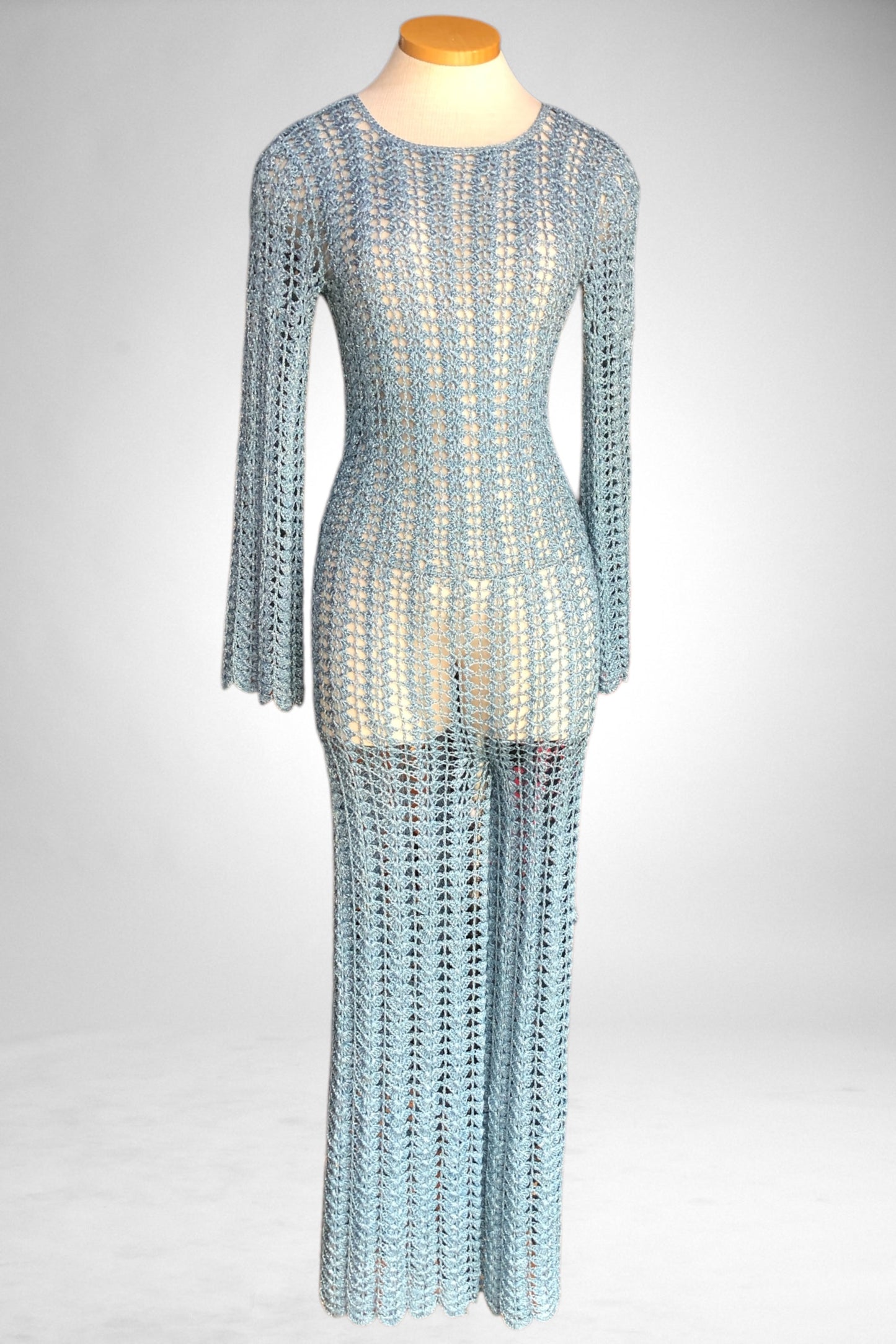 60s Blue Crochet Bodysuit S/M