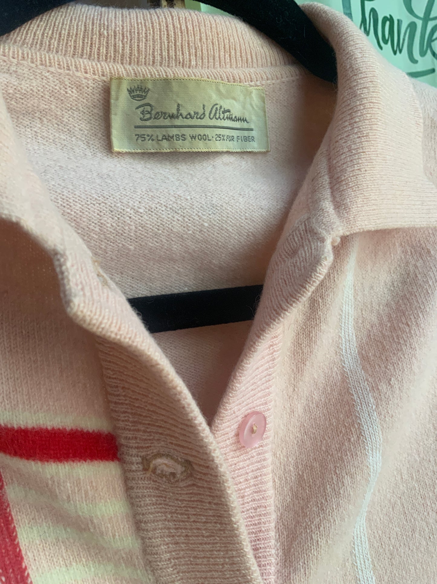 50s B.Altmann Pink/Rd Wool Sweater S/M