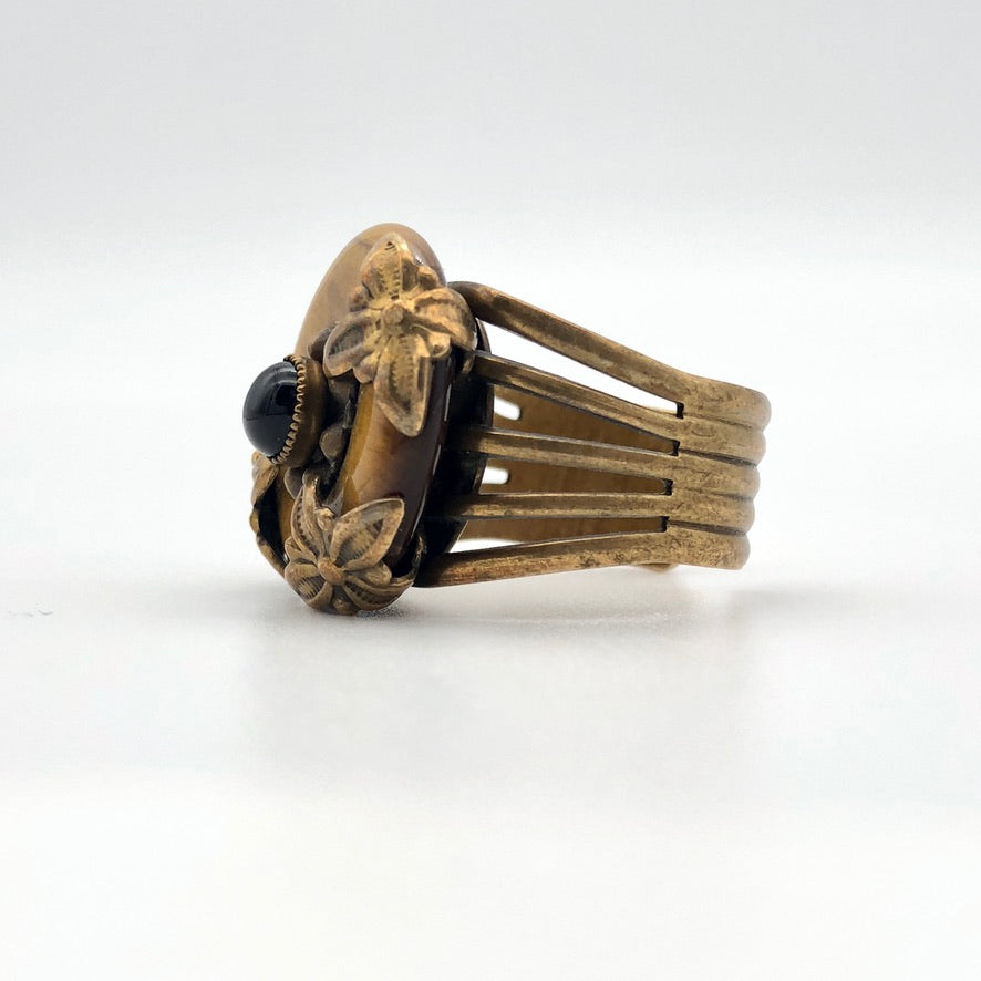 80s San Fran Jan Michaels Tiger Eye & Onyx Ring 9