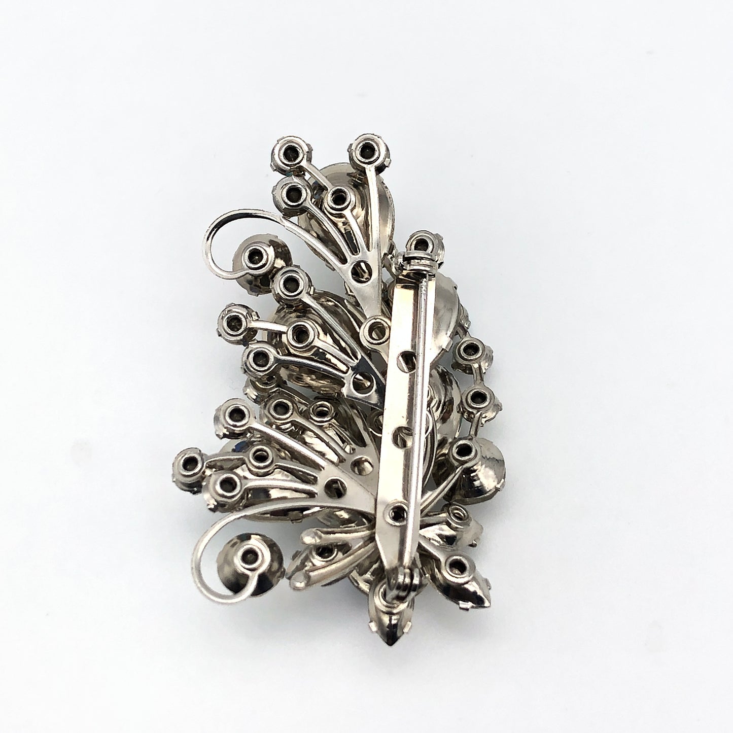 60s Iridescent Glass & Rhinestone Curled Brooch