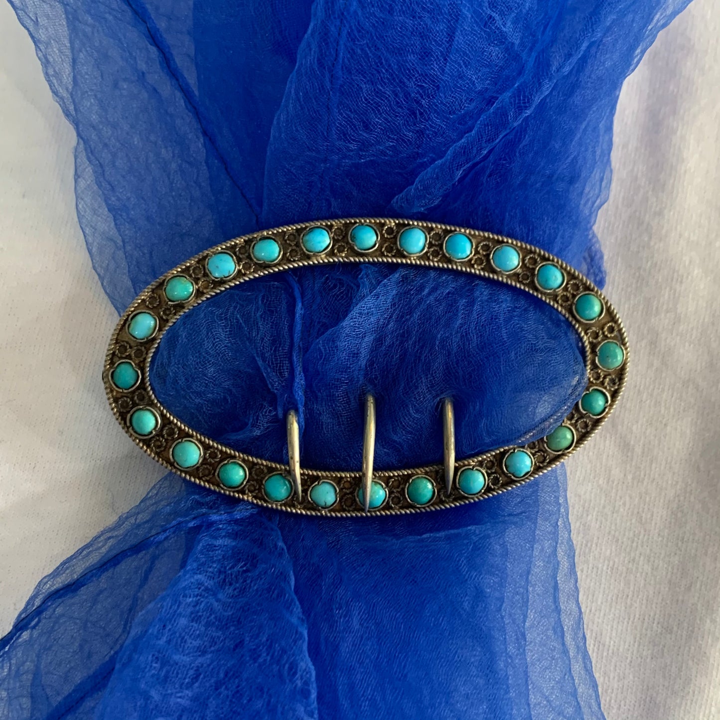 1800s Sterling on Gilt Turquoise Sash Buckle