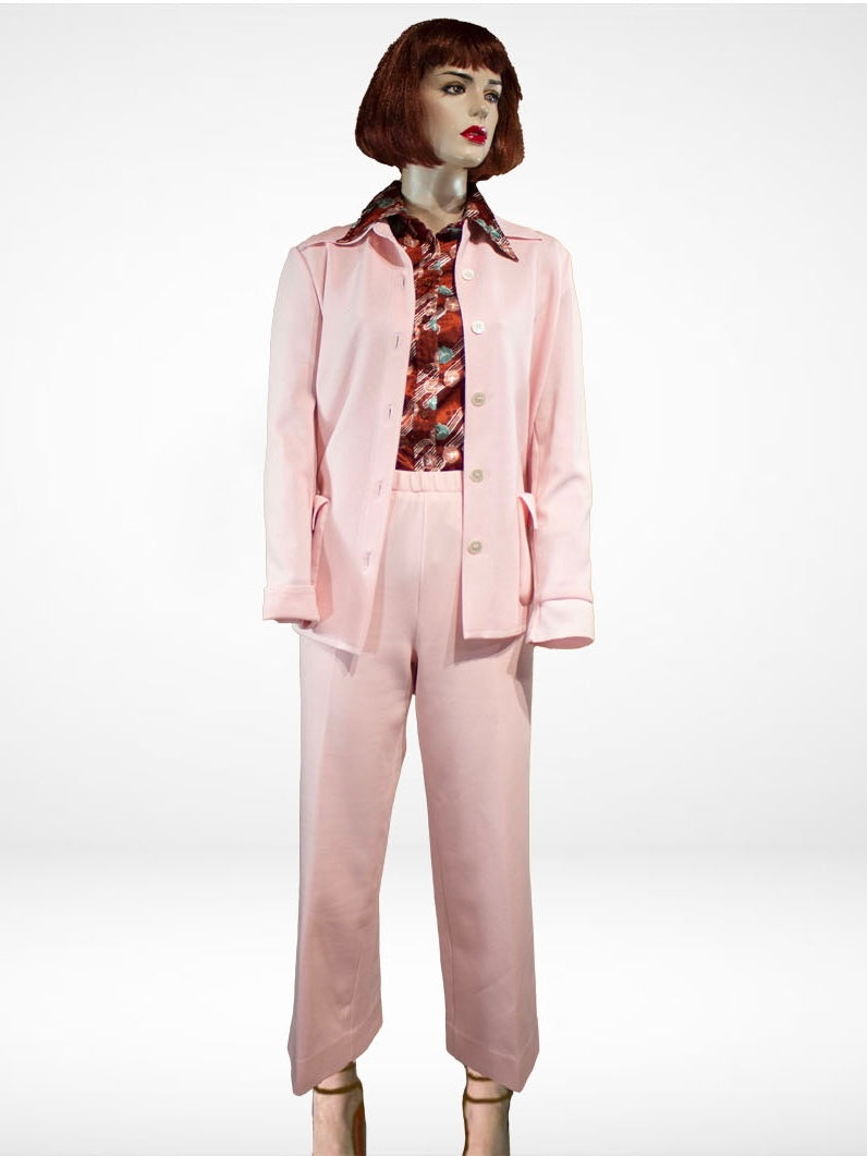70s James Kenrob Flamingo Pink Pant Suit M