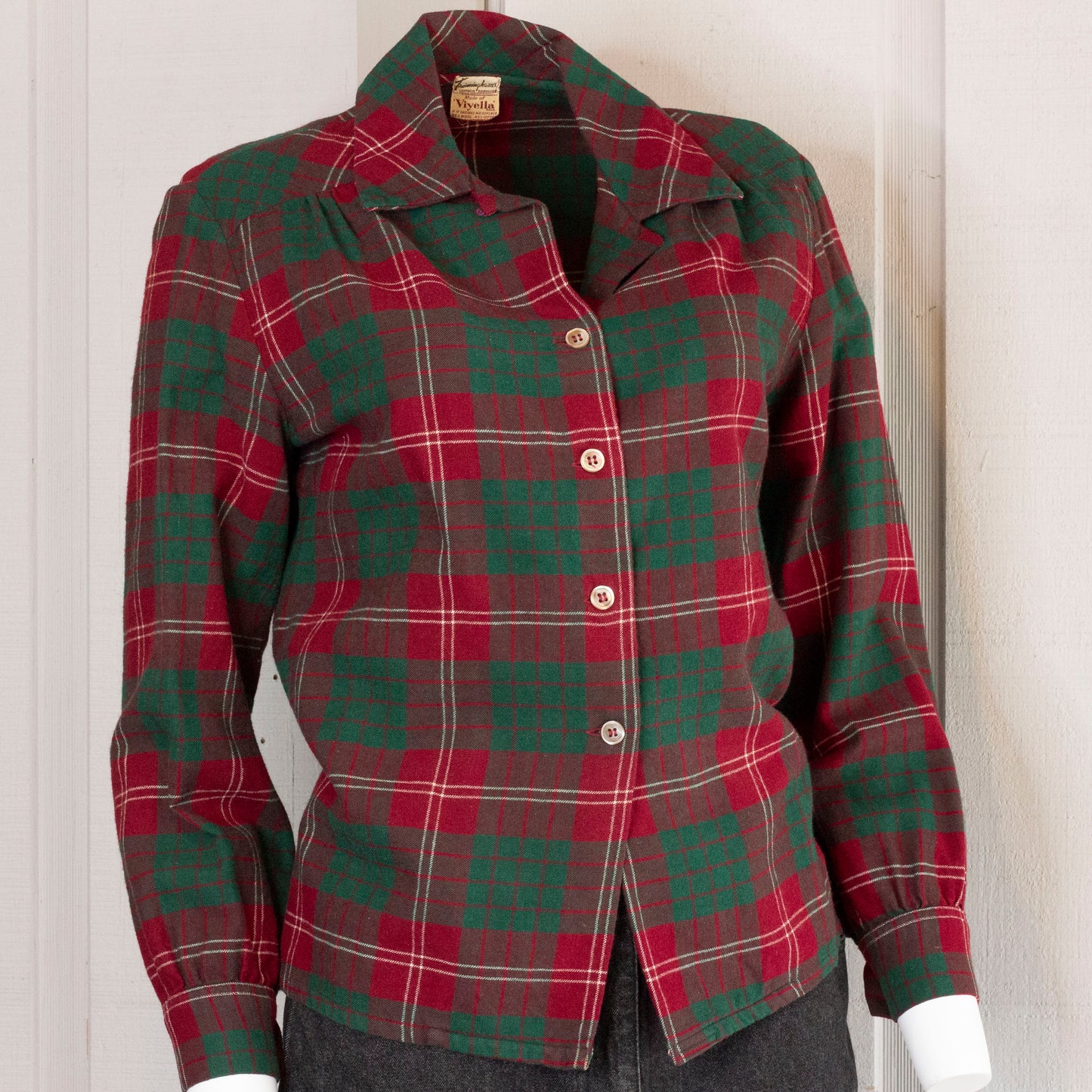 1940s Trimmingham's Red & Green Viyella Flannel Top S