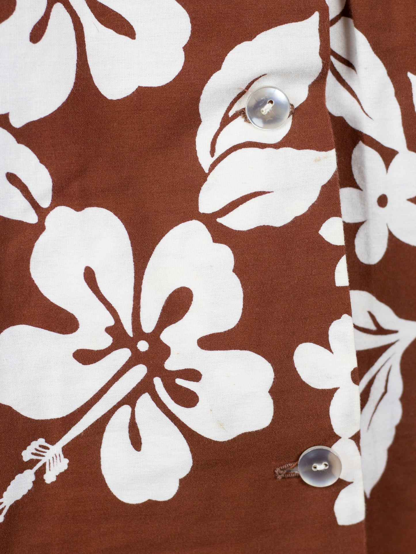 60s Ui-Maikai Brown/White Hibiscus Top M