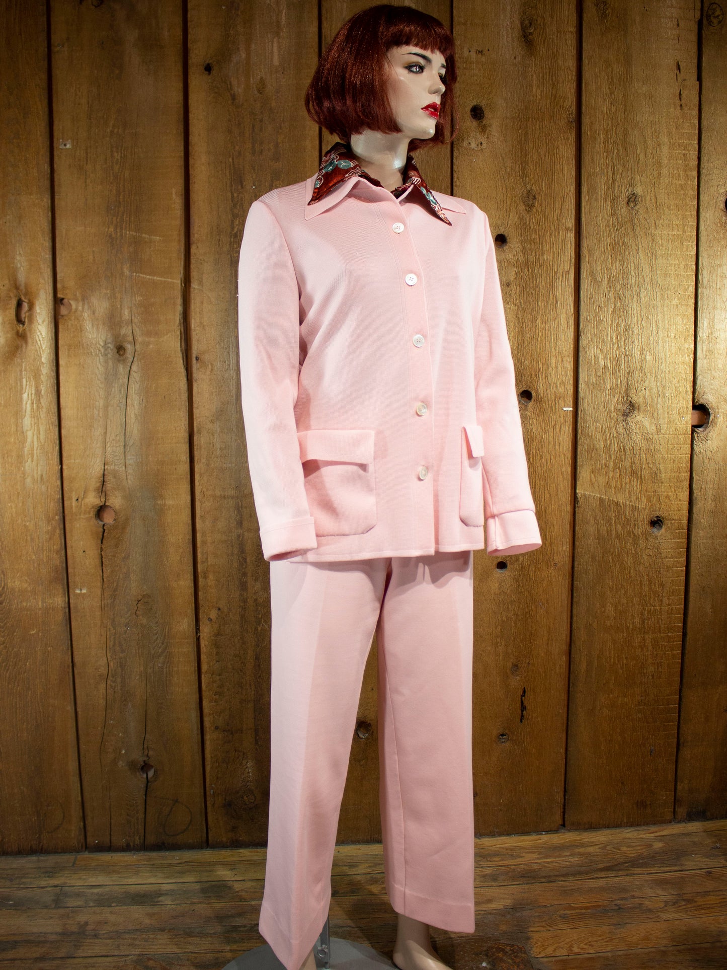 70s James Kenrob Flamingo Pink Pant Suit M