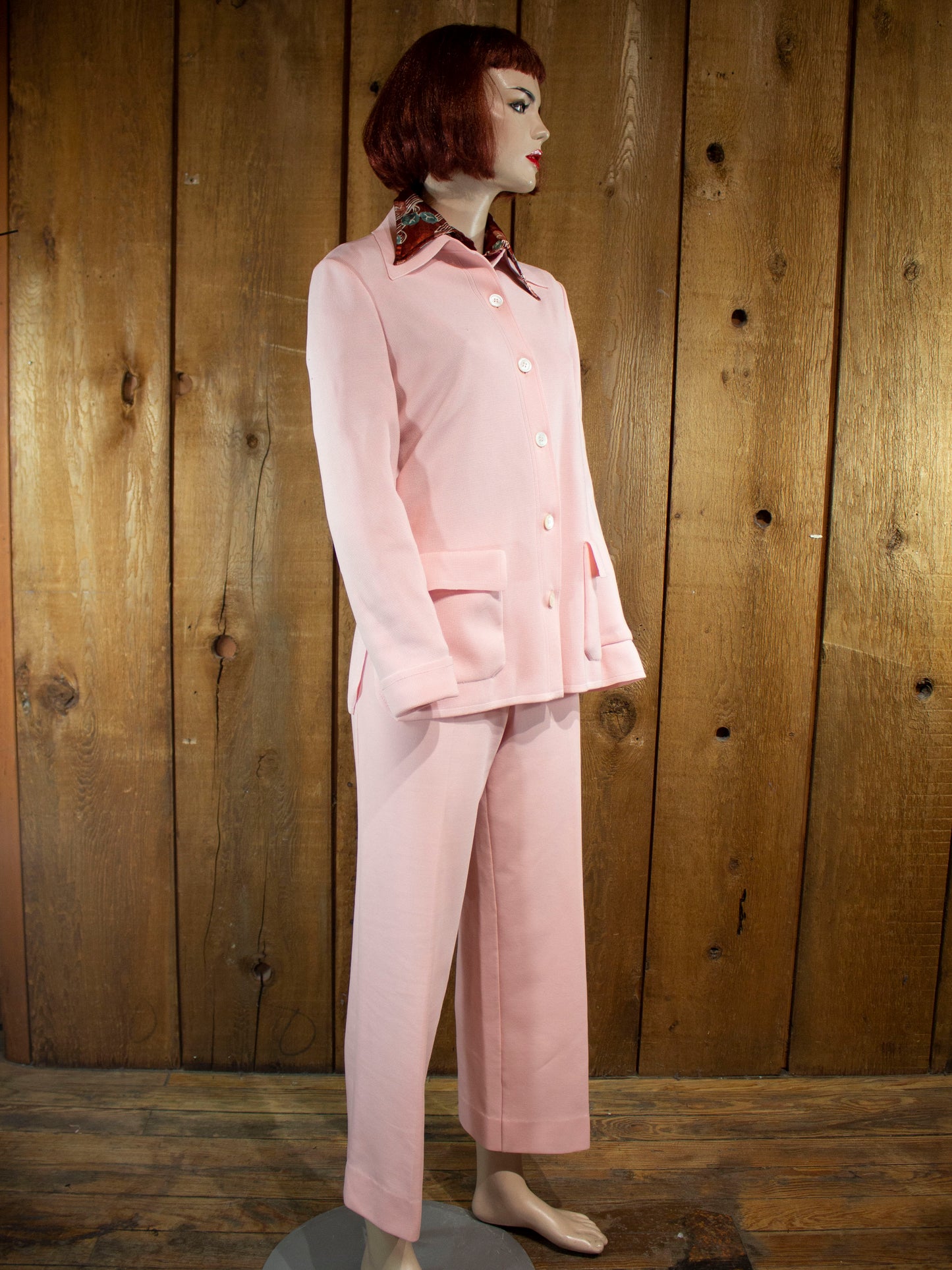 70s James Kenrob Flamingo Pink Pant Suit M