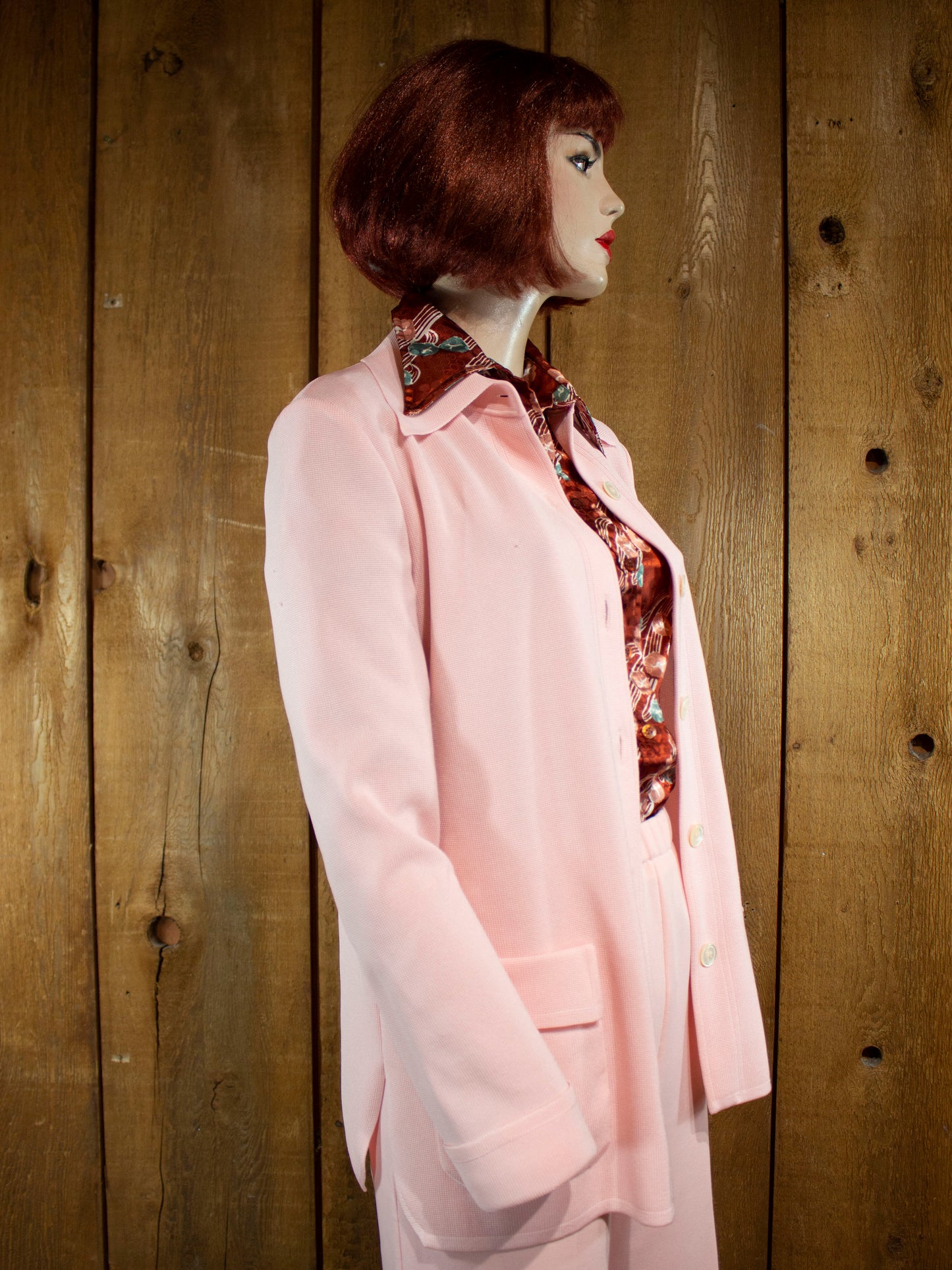 70s James Kenrob Flamingo Pink Pant Suit M